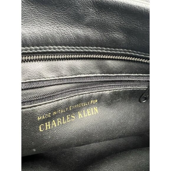 Charles Klein Leathers Black 20" drop Black Shoulder Bag Beautiful Front Detail - Picture 9 of 10